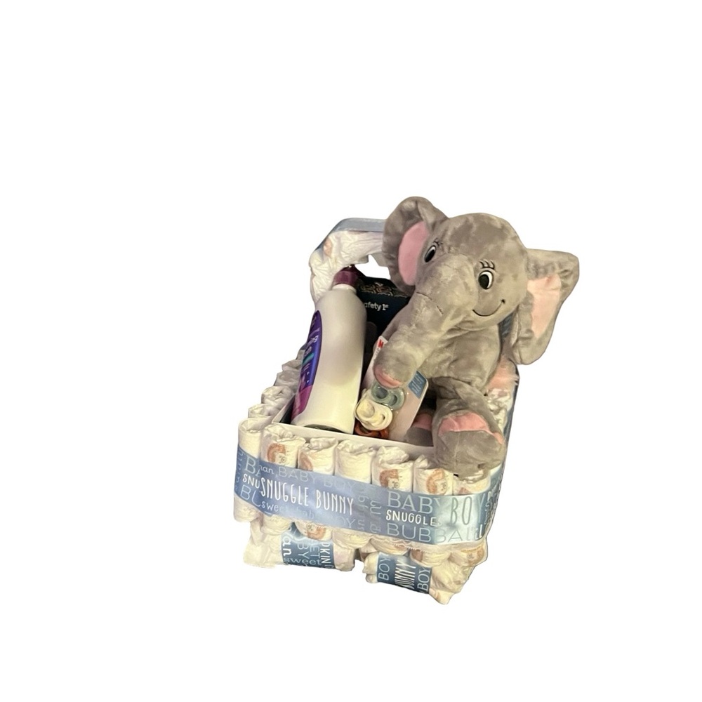 Gray Elephant Baby Diaper Cake Gift Set